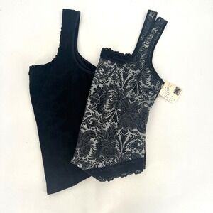 Arianne Tank Top Bundle Womens L Black Gray Floral Lace Trim Sexy Cami